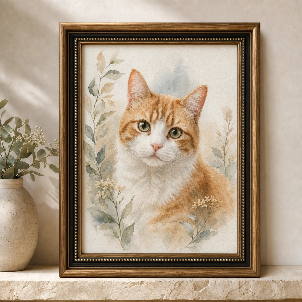 8 × 12 inch custom pet memorial portrait with platinum frame