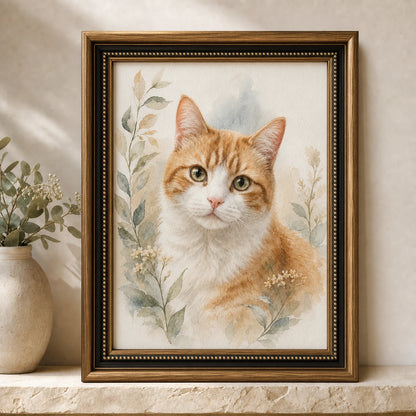 8 × 12 inch custom pet memorial portrait with platinum frame