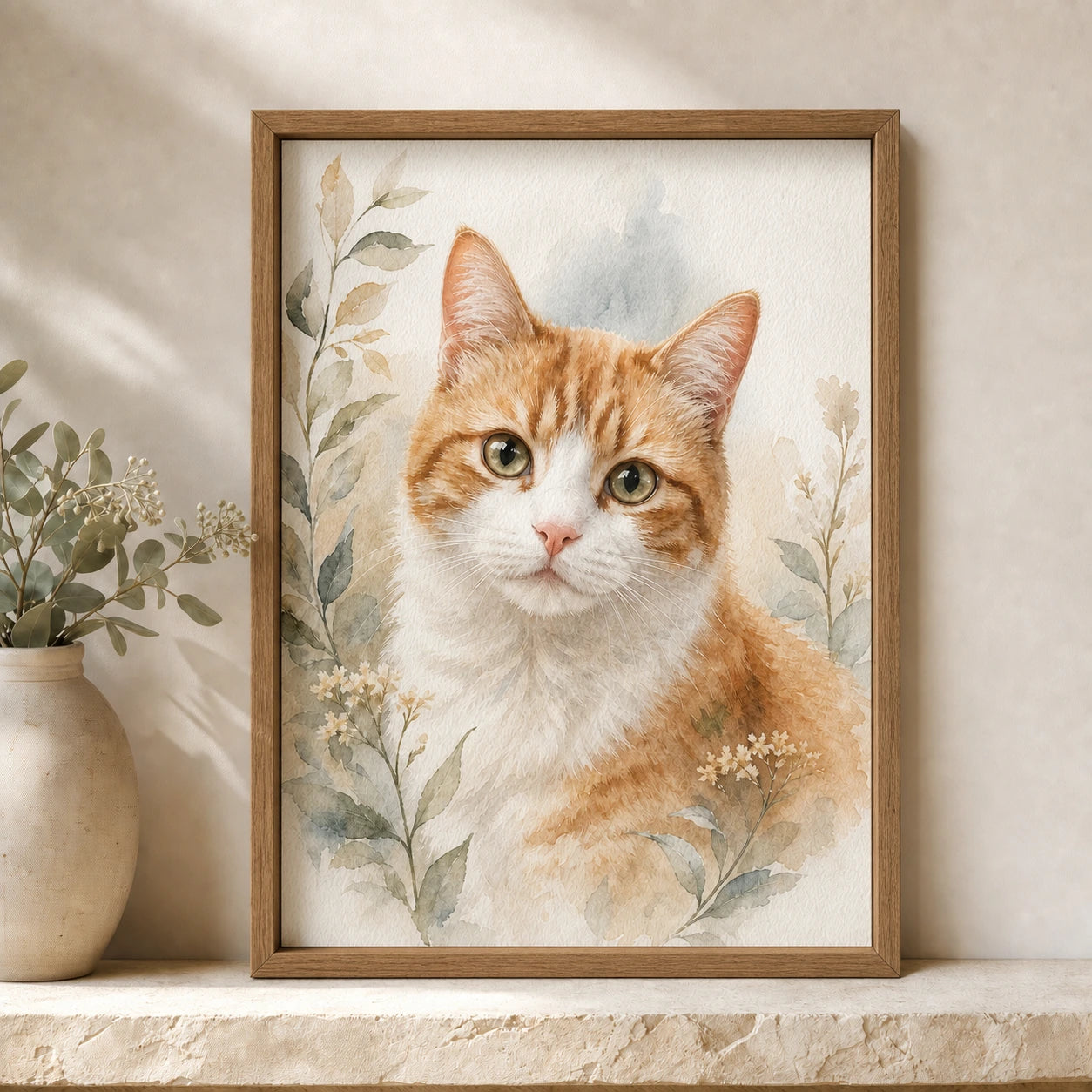 8 × 12 inch custom pet memorial portrait with wood frame