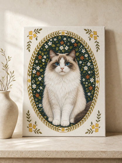 Unframed Floral Memorial custom Ragdoll cat portrait from a photo