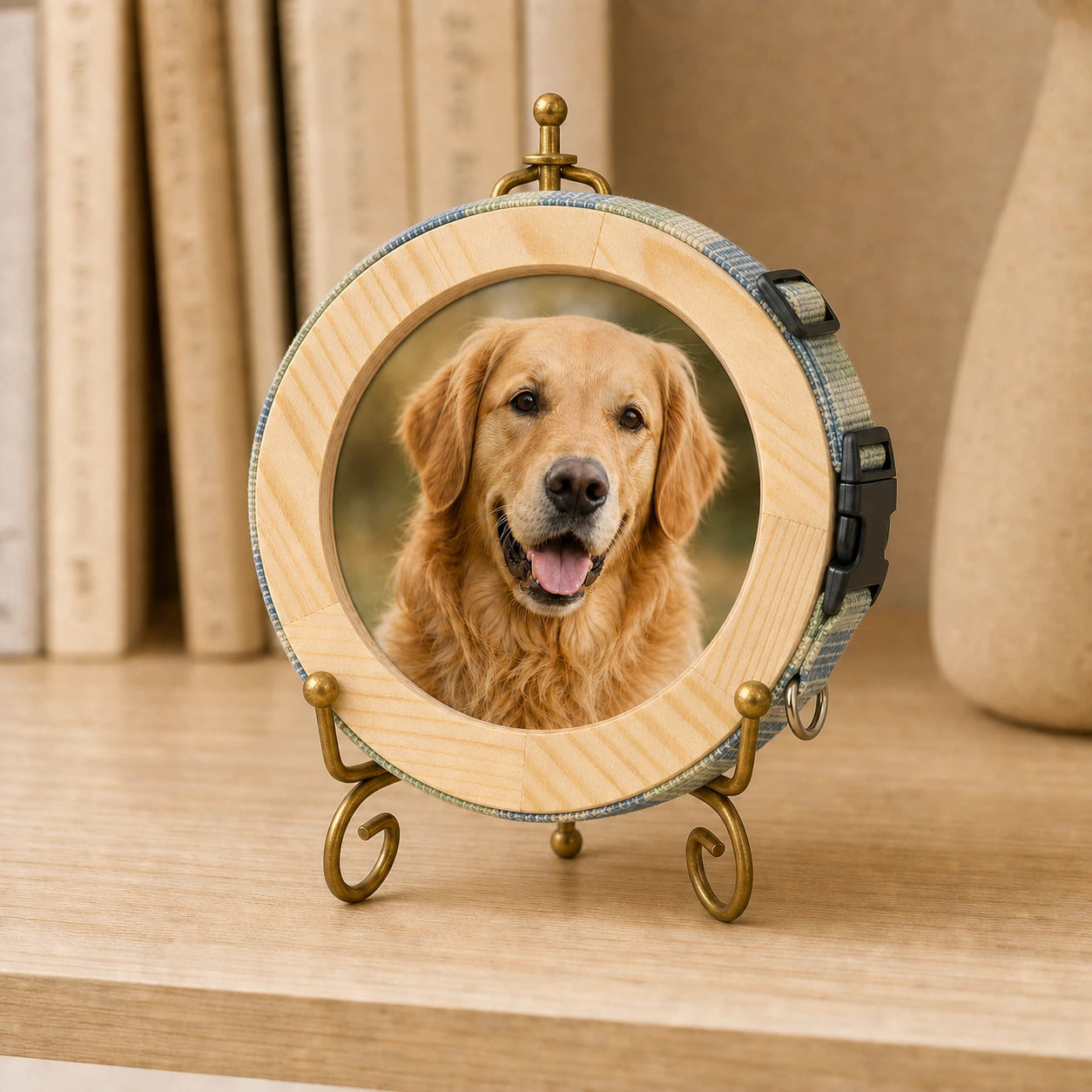 Medium dog collar memorial picture frame with matching 5-inch stand
