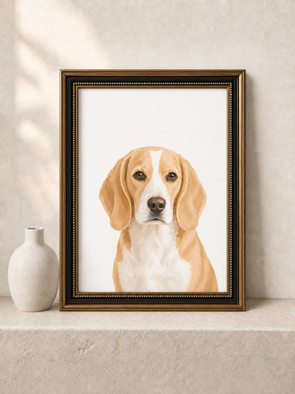 Modern Minimal custom beagle memorial portrait in a platinum frame