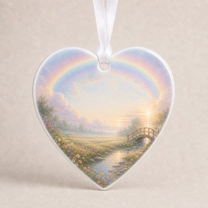 Rainbow Bridge background preview for a heart dog memorial ornament