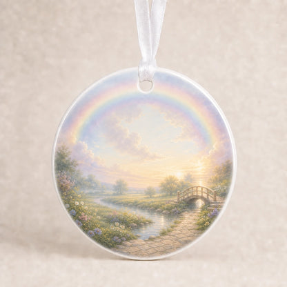Rainbow Bridge background preview for a round dog memorial ornament