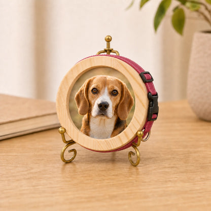 Small dog collar memorial picture frame with matching 5-inch stand