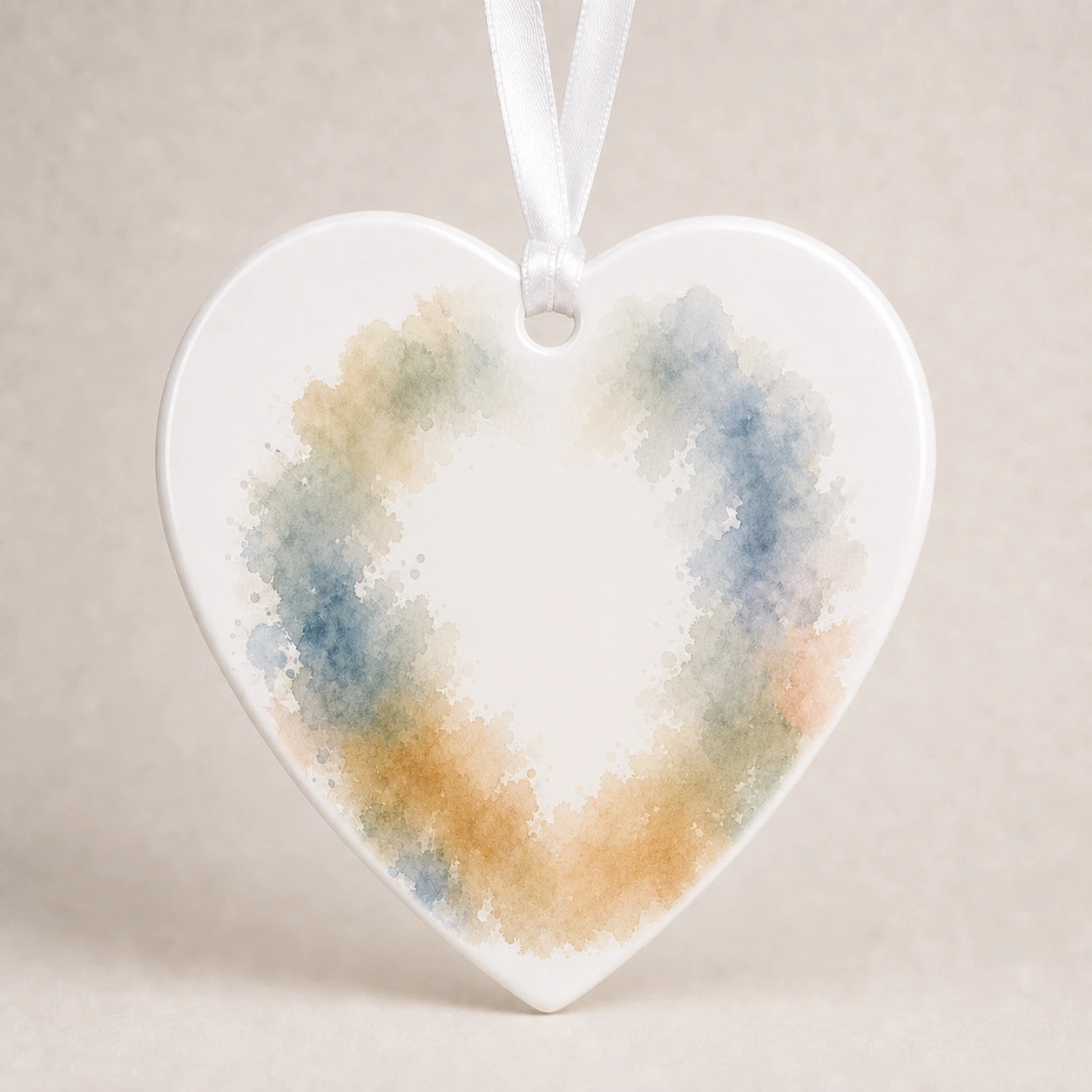 Watercolor photo edge background preview for a heart dog memorial ornament